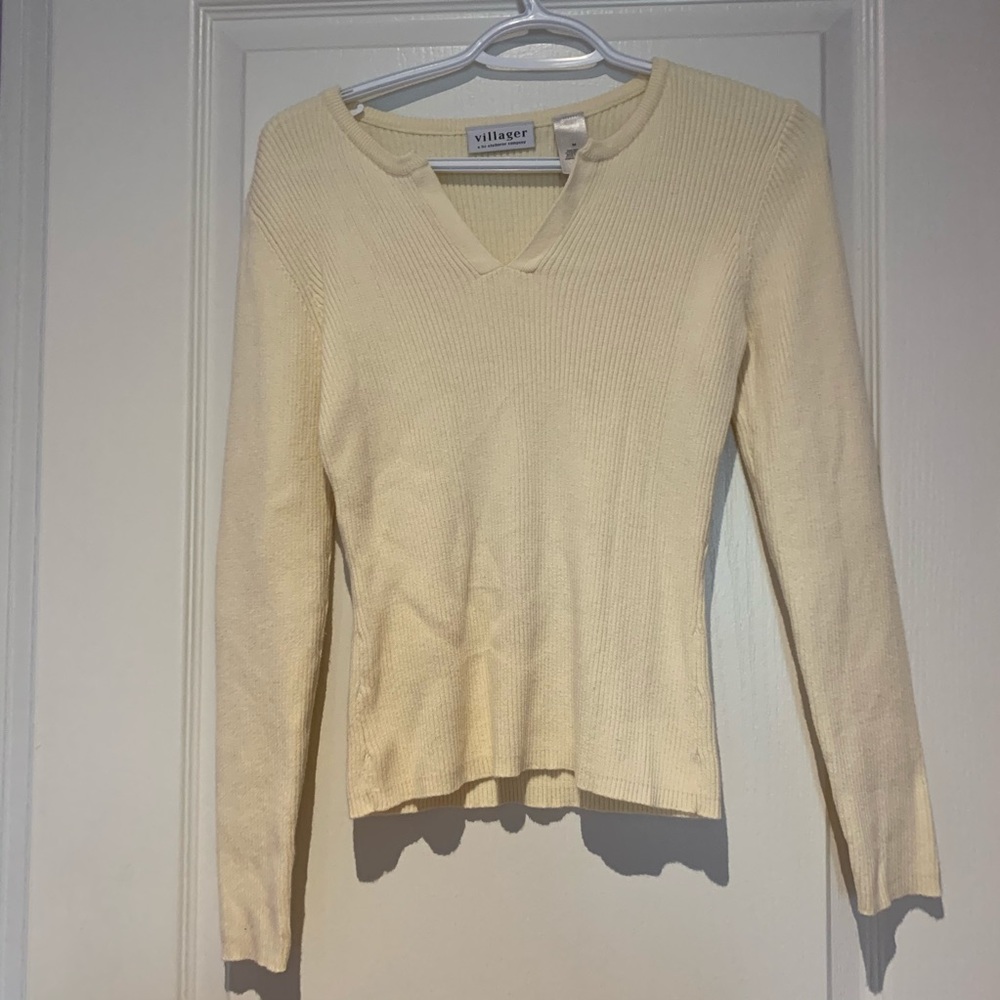 Village by Liz Claiborne Cream Ribbed Sweater